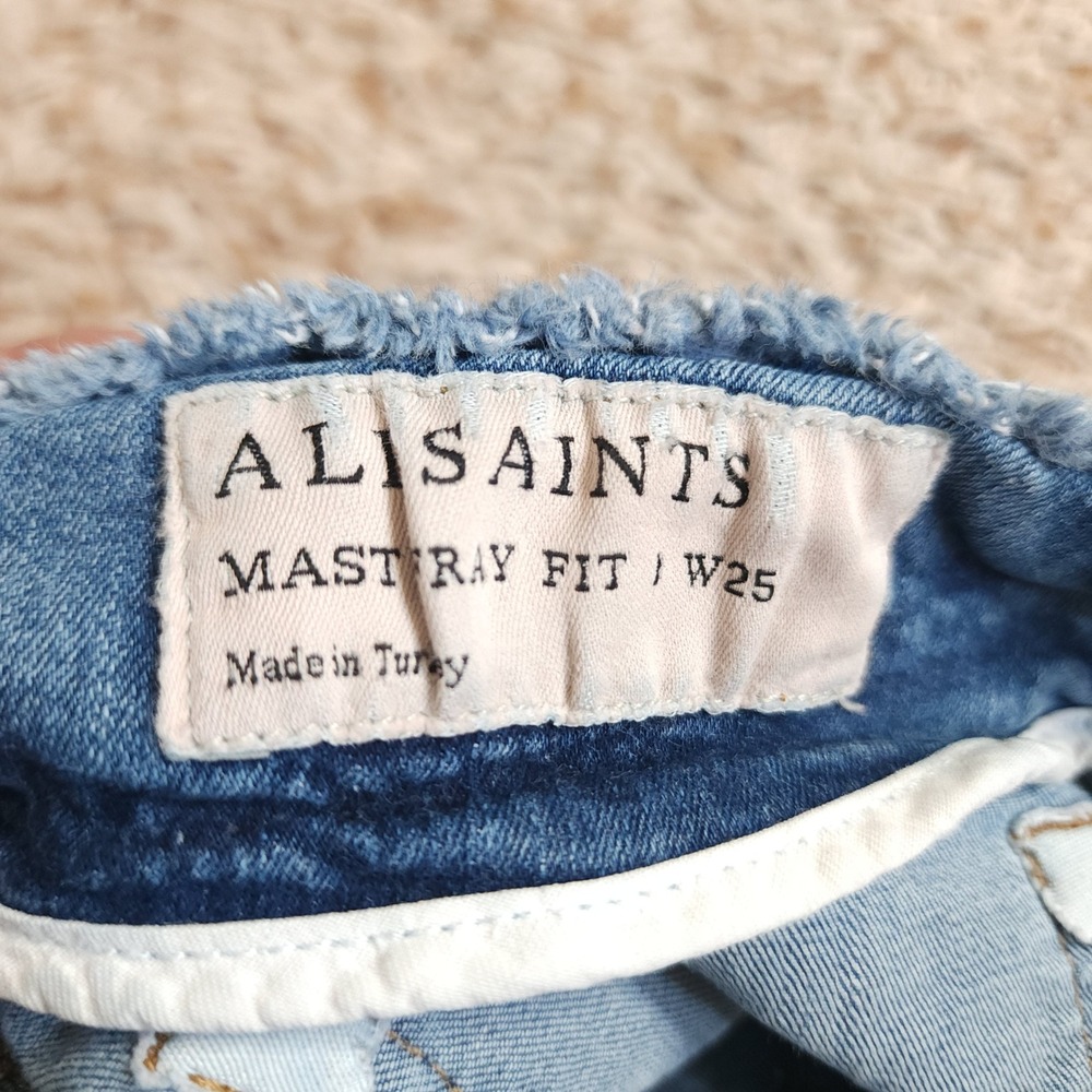 AllSaints Mast Fray Fit Jeans Women 25 Blue Skinny High Rise Frayed Waistband